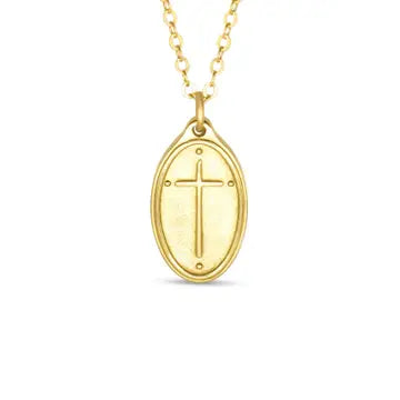 Short Petite Pendant Necklace Oval Cross