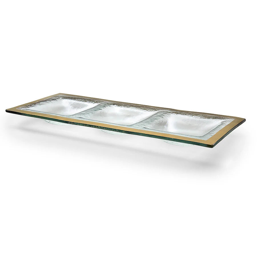 Annie Glass Roman Antique Three Section Tray, Gold