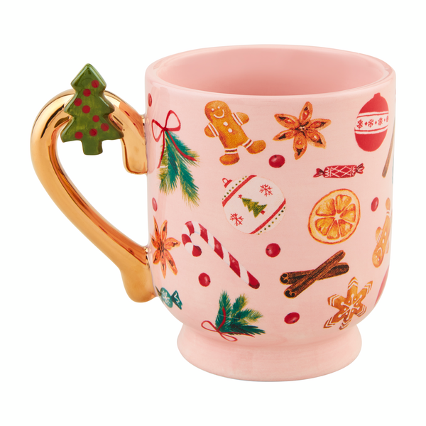 Pink Gingerbread Christmas Pedestal Mug