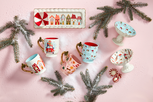 Pink Gingerbread Christmas Pedestal Mug