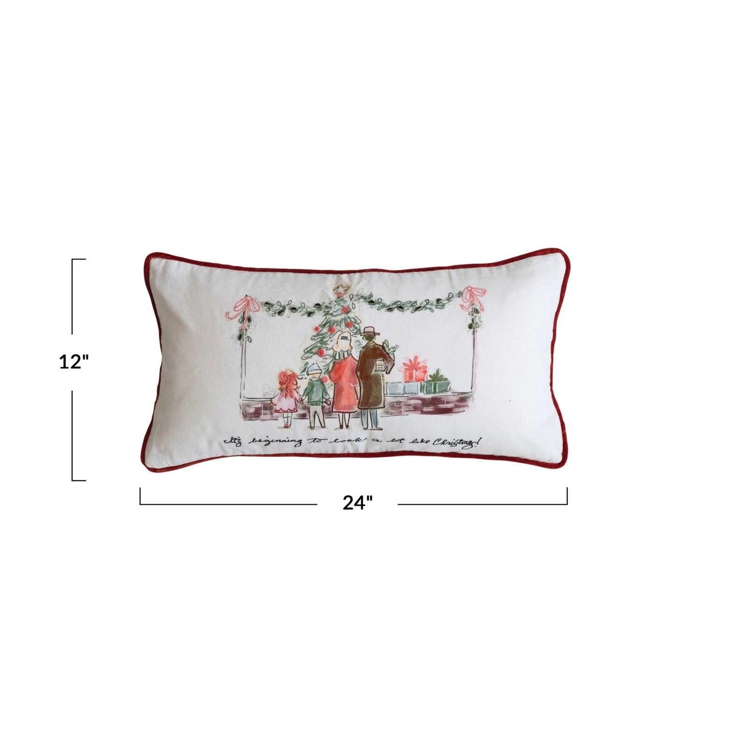 Cotton Printed Lumbar Velvet Pillow w/ Family