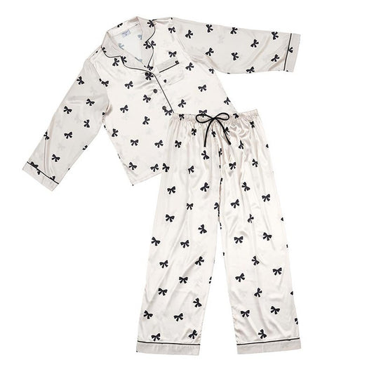 Long Sleeve PJ Set - Ivory/Black Bows