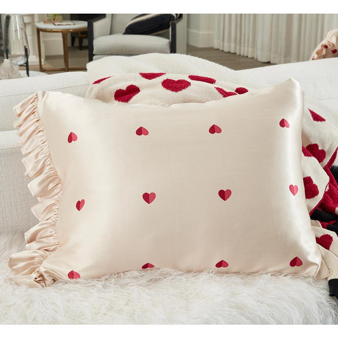 Ruffled Hearts Satin Pillowcase