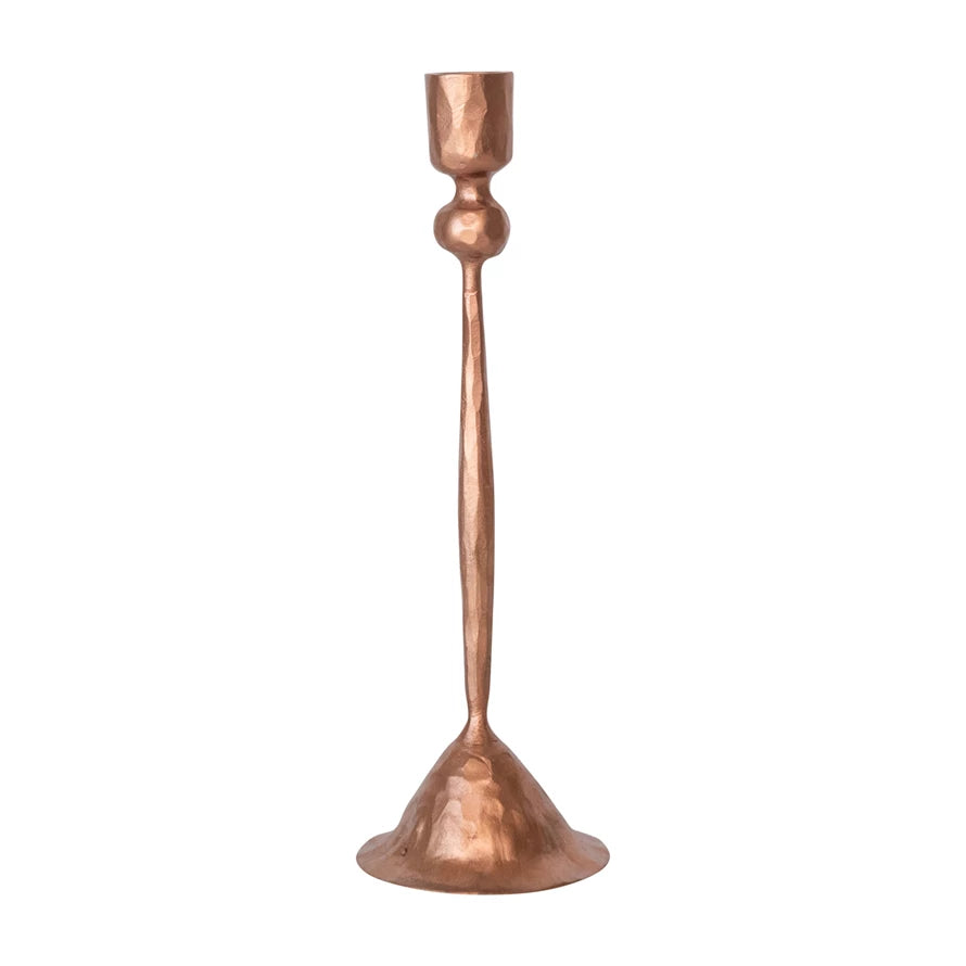 3" Round x 9 1/2" H Cast Iron Taper Holder, Copper Finish