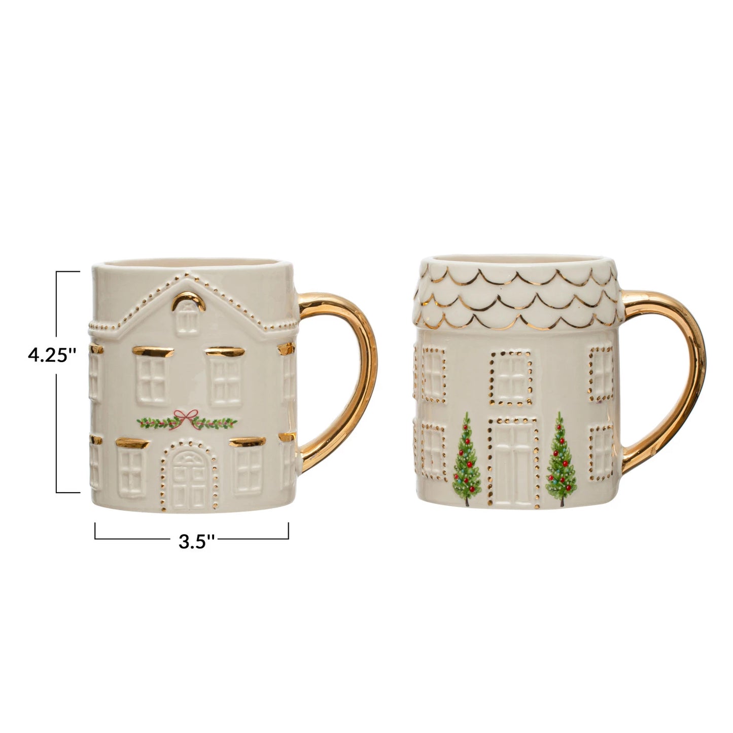 Hand Painted Stoneware House 16oz Mug w/ Gold