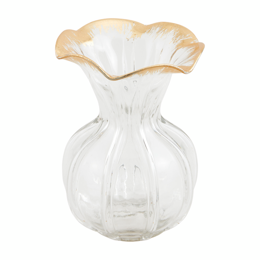 Large Ruffled Gold Glass Vase