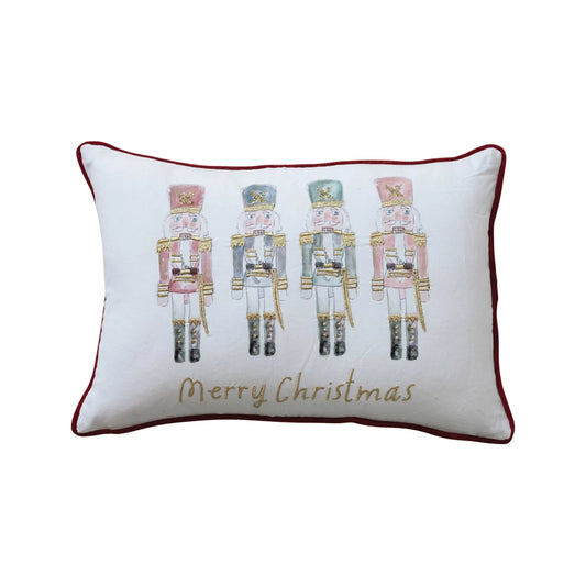 24"L x 16"H Cotton Lumbar Pillow w/ Nutcracker