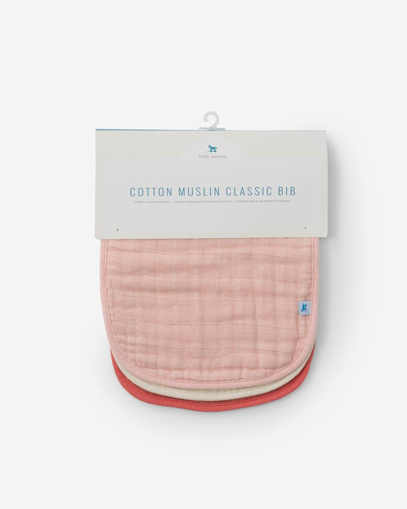 Cotton Muslin Classic Bib 3 Pack - Rose Petal